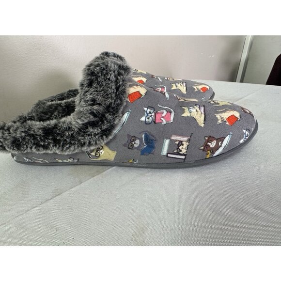 Skechers Bobs Womens 8 Slippers Gray Cozy Cat Nook Bookworm Memory Foam Novelty - Picture 4 of 16